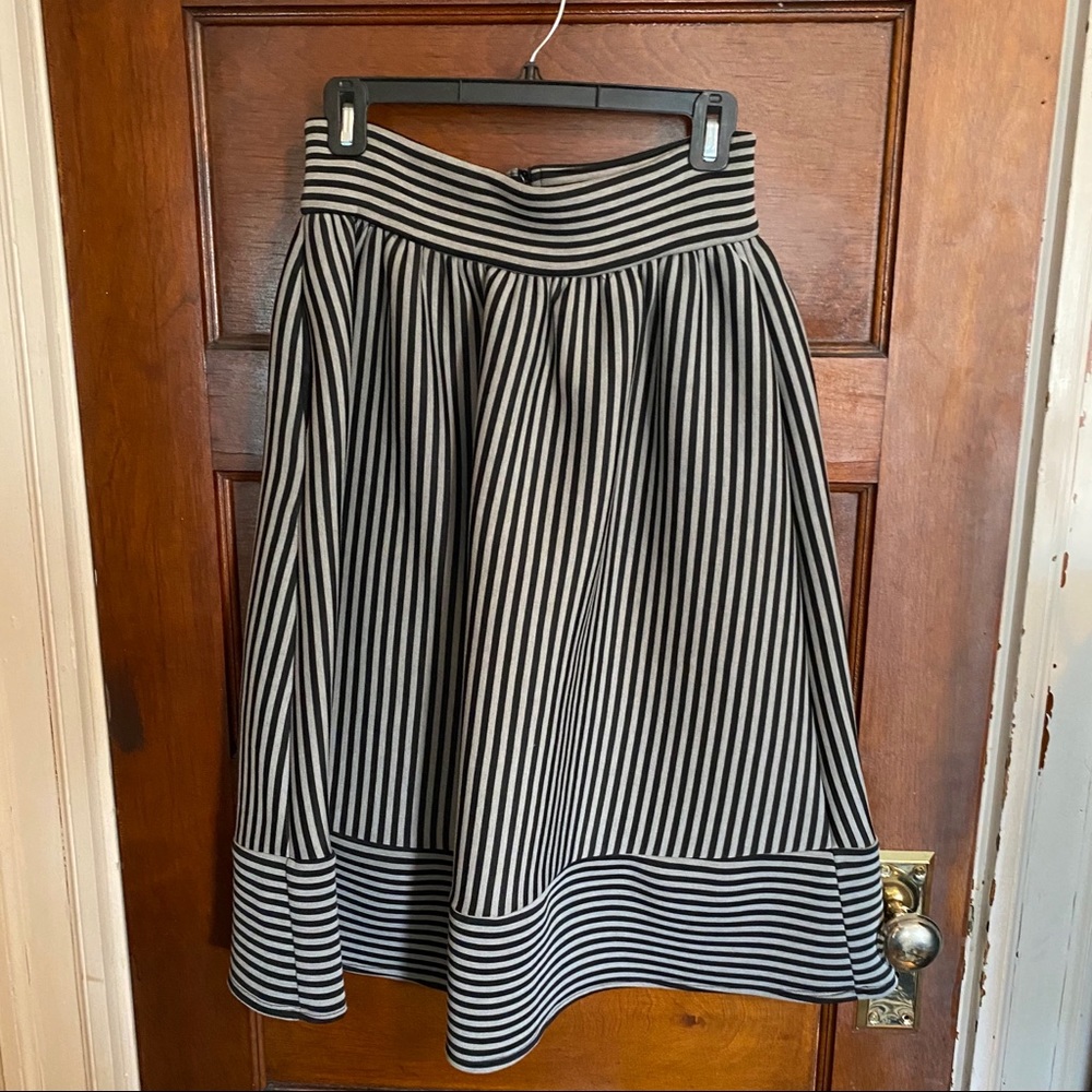Black/Grey Striped Full A-Line Skirt